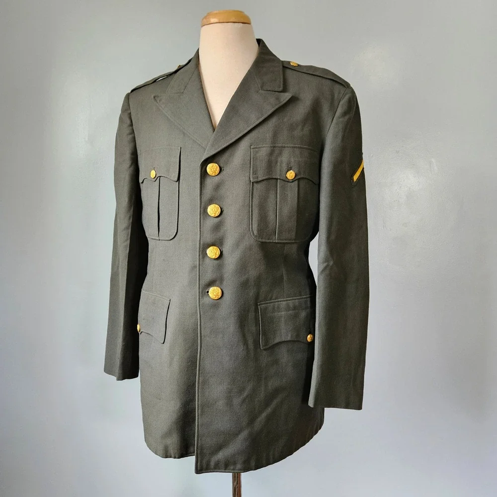 Vtg 1956 US Army Green 44 Wool Serge Dress Uniform Jacket 43R Newell Clothing